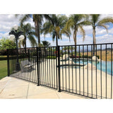 4.84 ft. x 48 ft. Black Ornamental Space Bar Flat Metal Fence Panel Kit (6 panels,Posts,brackets,Gate) InGround Install