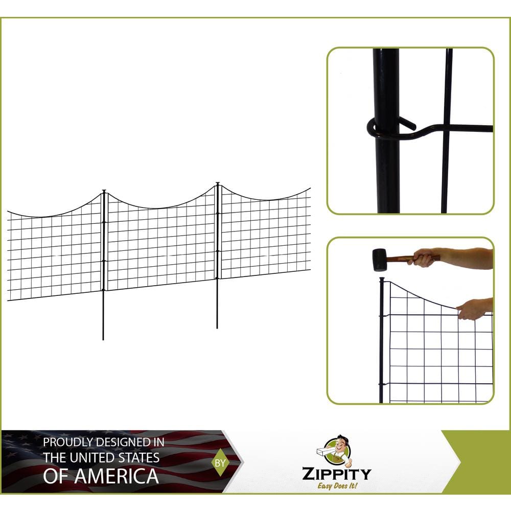 Zippity Outdoor Products 2.08 ft. H x 2.46 ft W Zippity Black Metal Garden Fence Panel with Stakes (5 pack)