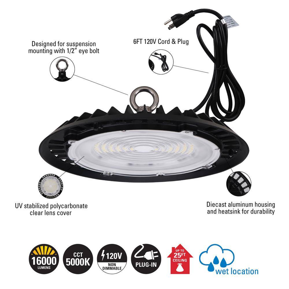 Metalux 11 in. HBD High Bay 180-Watt Equivalent, 16K Lumens 5K CCT Cord and Plug