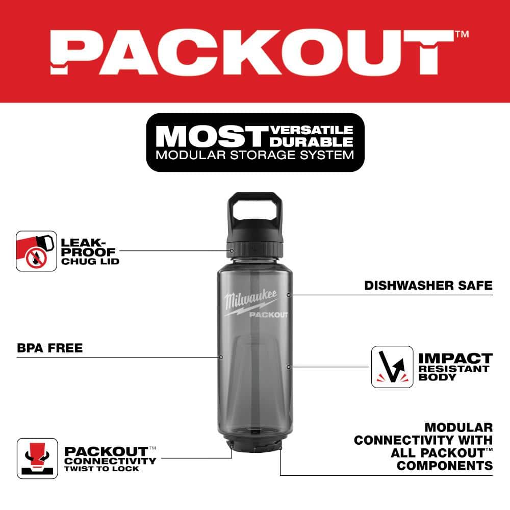 Milwaukee PACKOUT 48 Oz. Black Plastic Bottle with Chug Lid