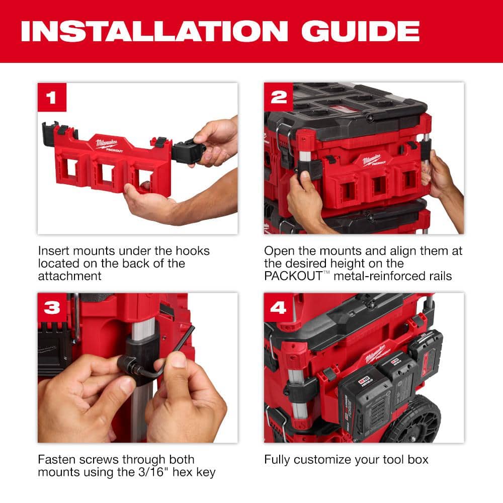 Milwaukee PACKOUT Tool Box Rack Attachment Mount – 25 lb Capacity, Polypropylene (Model 48-22-8601)