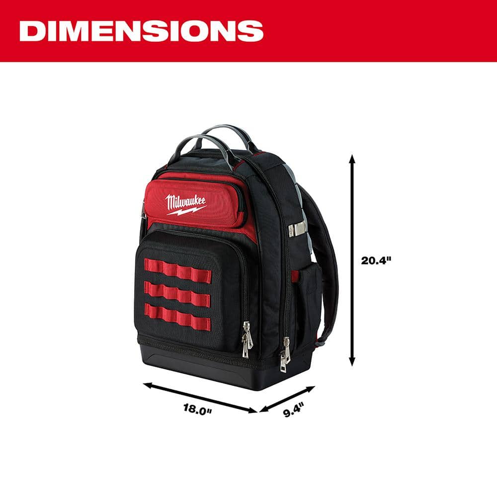 Milwaukee 15 in. Ultimate Jobsite Backpack with 9-Pocket Utility Pouch, 48 Pockets, 1680D Ballistic Base