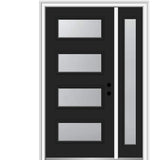53 in. x 81.75 in. Celeste Frosted Glass Left-Hand Inswing 4-Lite Eclectic Painted Steel Prehung Front Door w/ Sidelite