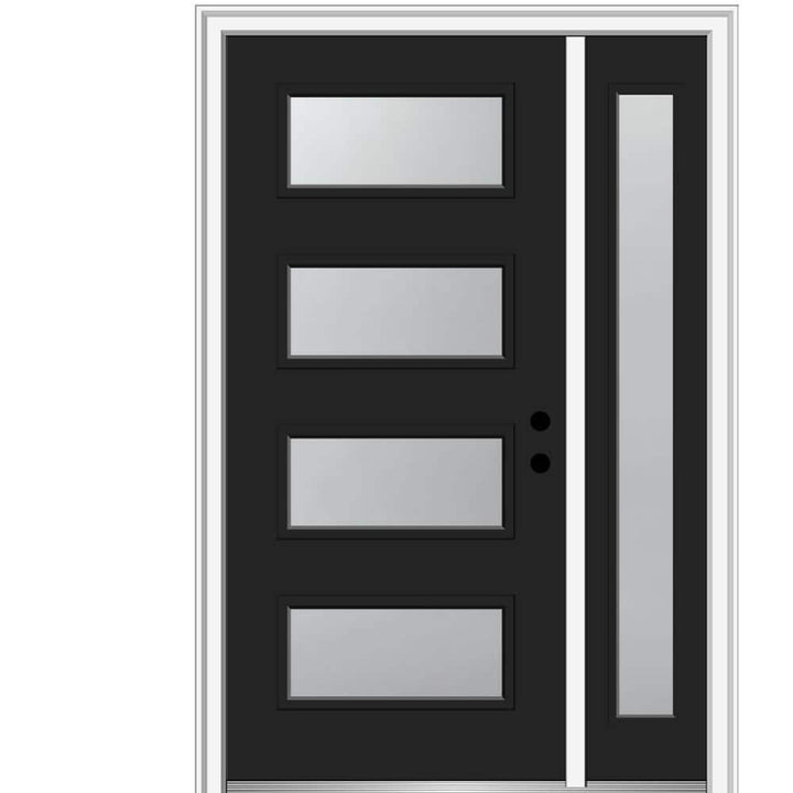 53 in. x 81.75 in. Celeste Frosted Glass Left-Hand Inswing 4-Lite Eclectic Painted Steel Prehung Front Door w/ Sidelite
