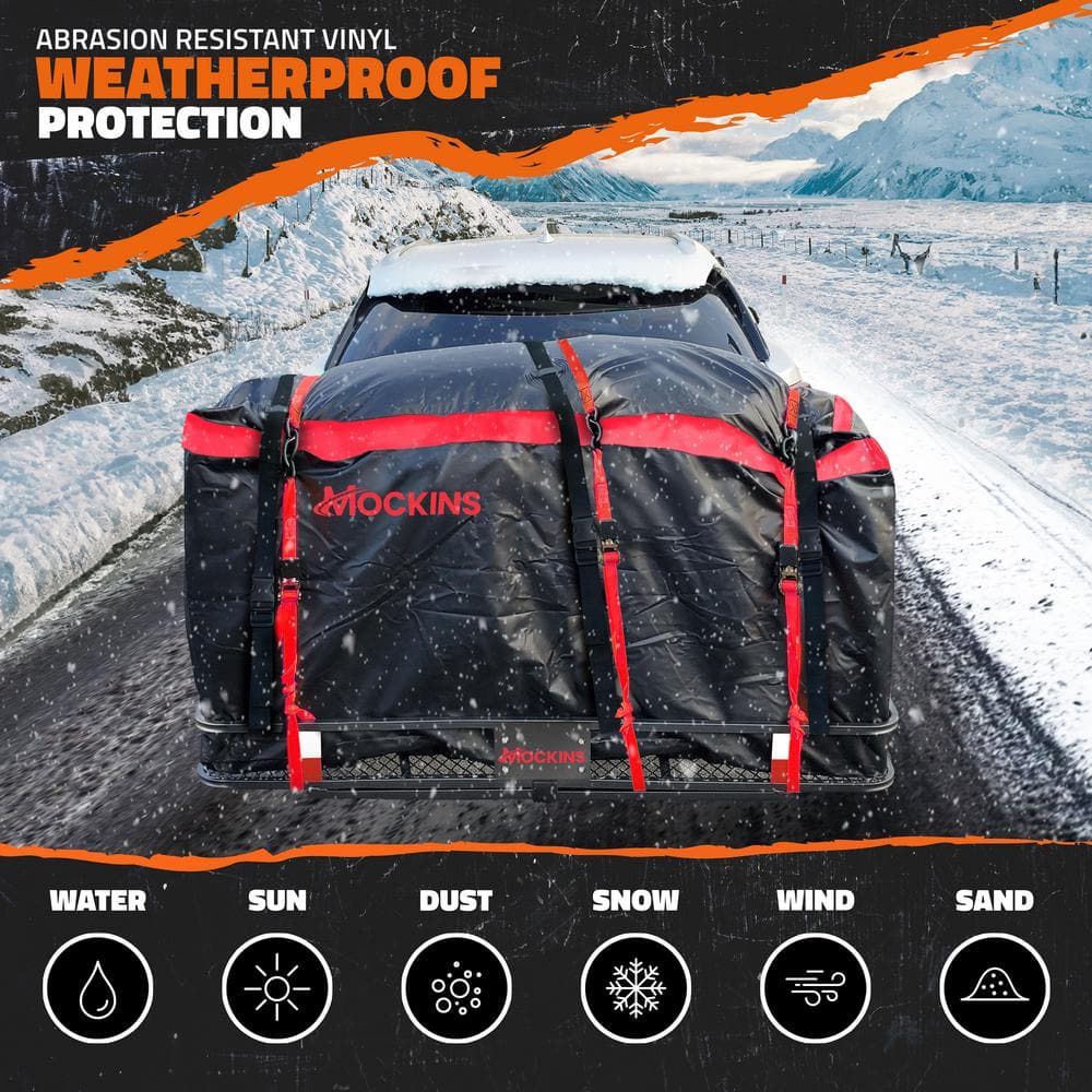 Mockins 40 cu. Ft. Waterproof Cargo Carrier Bag 70 in. x 33 in. x 30 in. Hitch Bag with Lock, Straps and Carry Bag - Red