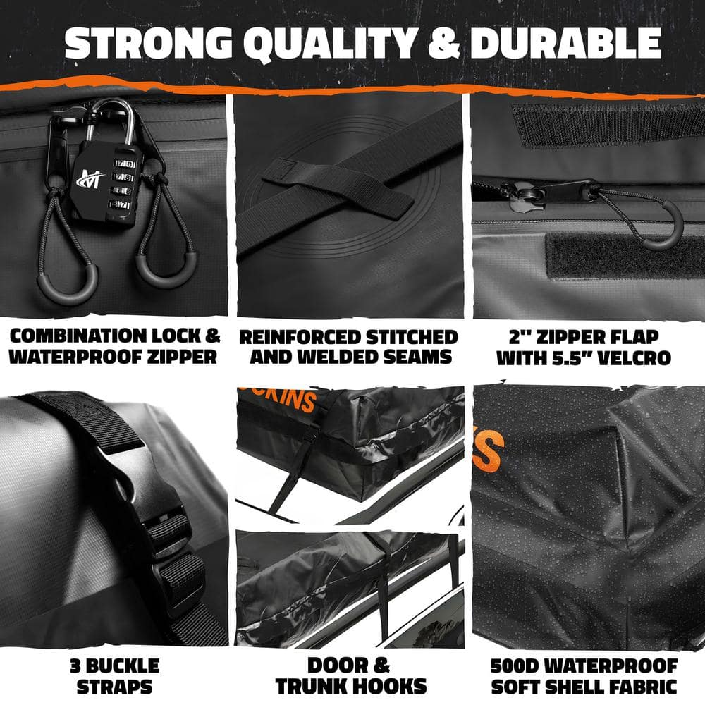 Mockins 40 Cu. ft. Waterproof Rooftop Cargo Carrier Bag - 72 in x 48 in x 20 in Soft Shell Roof Bag w/ Carry Bag and Accessories