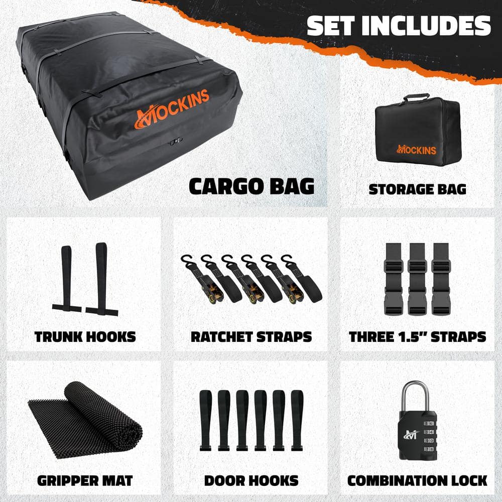 Mockins 40 Cu. ft. Waterproof Rooftop Cargo Carrier Bag - 72 in x 48 in x 20 in Soft Shell Roof Bag w/ Carry Bag and Accessories