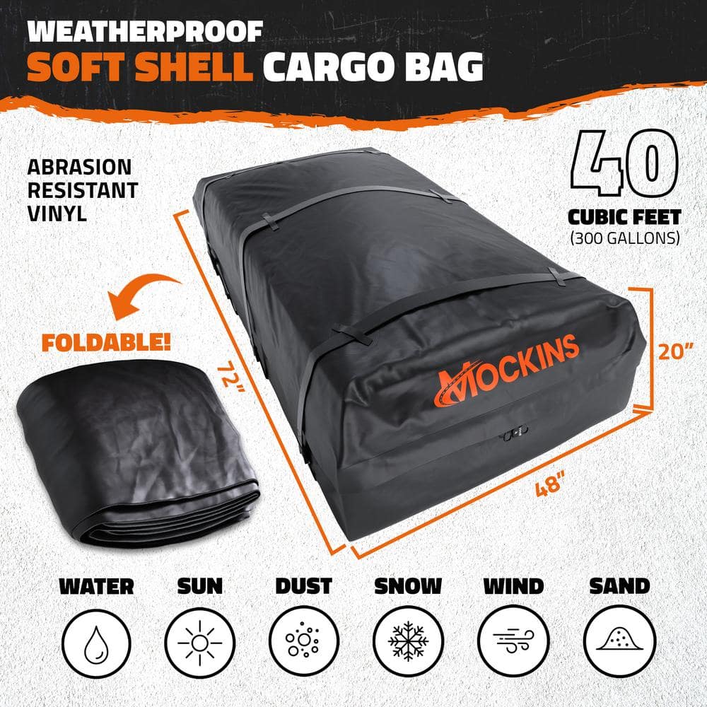 Mockins 40 Cu. ft. Waterproof Rooftop Cargo Carrier Bag - 72 in x 48 in x 20 in Soft Shell Roof Bag w/ Carry Bag and Accessories