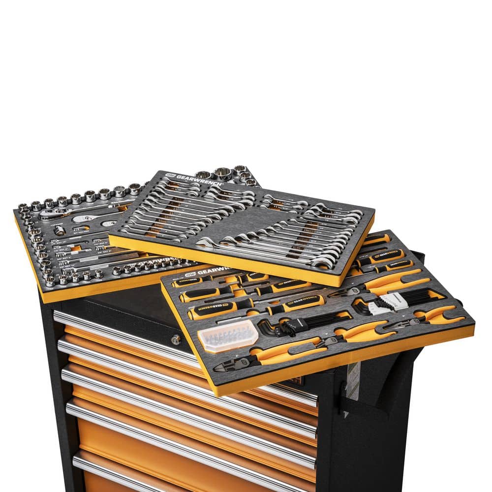 GEARWRENCH 1/4 in., 3/8 in. and 1/2 in. Drive Mechanics Tool Set in EVA with 26 in. 5-Drawer GSX Rolling Tool Cabinet (192-Pieces)