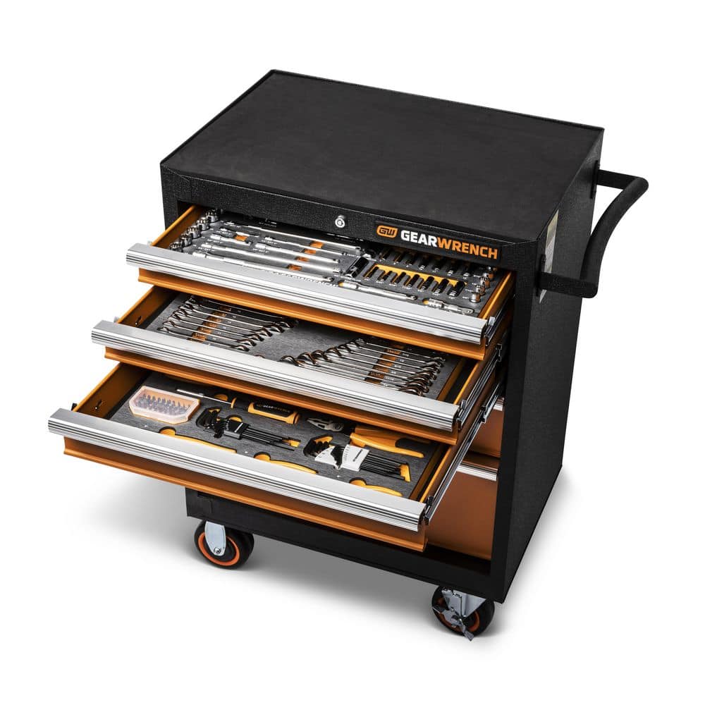 GEARWRENCH 1/4 in., 3/8 in. and 1/2 in. Drive Mechanics Tool Set in EVA with 26 in. 5-Drawer GSX Rolling Tool Cabinet (192-Pieces)