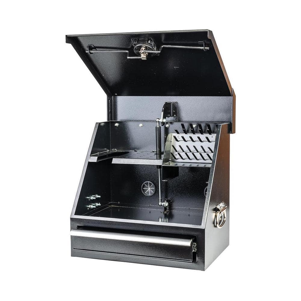 Montezuma 18 in. W x 12 in. D 1-Drawer Black Steel Portable Shop Triangle Tool Box Chest for Sockets, Wrenches and Screwdrivers