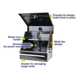 Montezuma 18 in. W x 12 in. D 1-Drawer Black Steel Portable Shop Triangle Tool Box Chest for Sockets, Wrenches and Screwdrivers