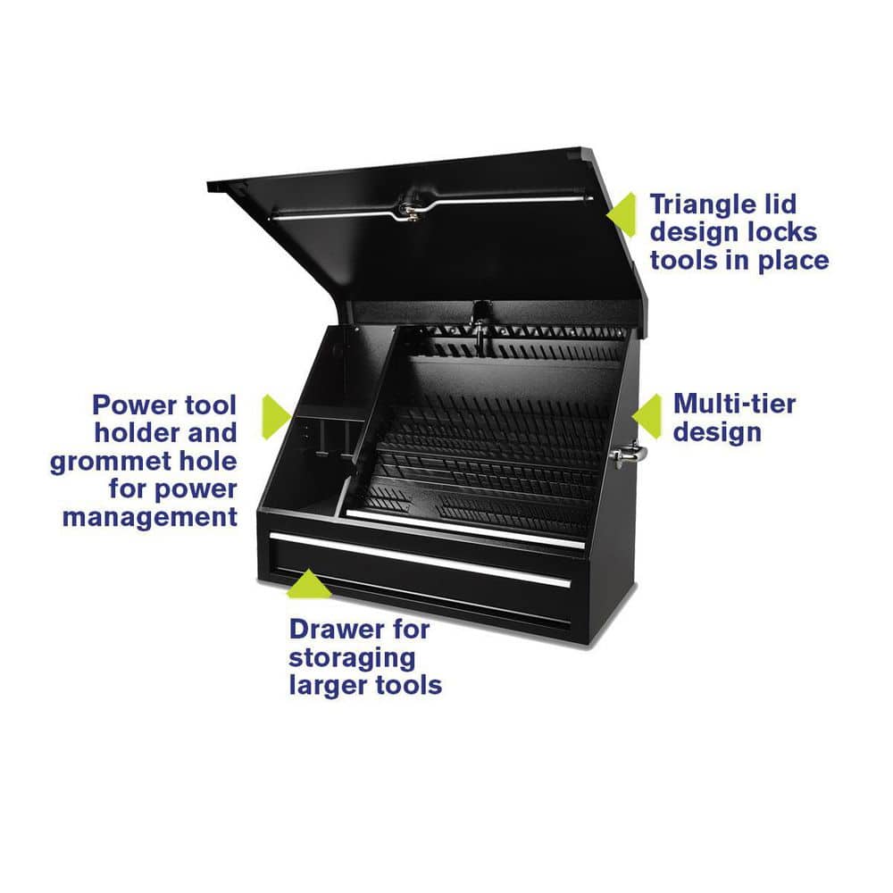 Montezuma 37 in. W x 18 in. D 1-Drawer Black Steel Portable Shop Triangle Tool Box Chest for Sockets, Wrenches and Screwdrivers