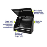 Montezuma 37 in. W x 18 in. D 1-Drawer Black Steel Portable Shop Triangle Tool Box Chest for Sockets, Wrenches and Screwdrivers