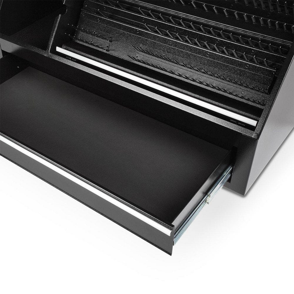 Montezuma 37 in. W x 18 in. D 1-Drawer Black Steel Portable Shop Triangle Tool Box Chest for Sockets, Wrenches and Screwdrivers