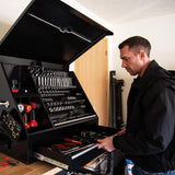 Montezuma 37 in. W x 18 in. D 1-Drawer Black Steel Portable Shop Triangle Tool Box Chest for Sockets, Wrenches and Screwdrivers