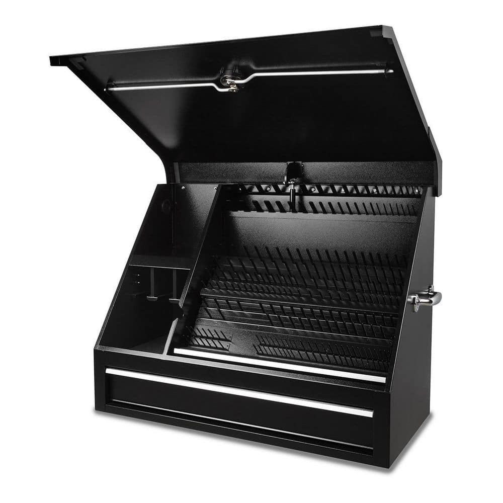 Montezuma 37 in. W x 18 in. D 1-Drawer Black Steel Portable Shop Triangle Tool Box Chest for Sockets, Wrenches and Screwdrivers