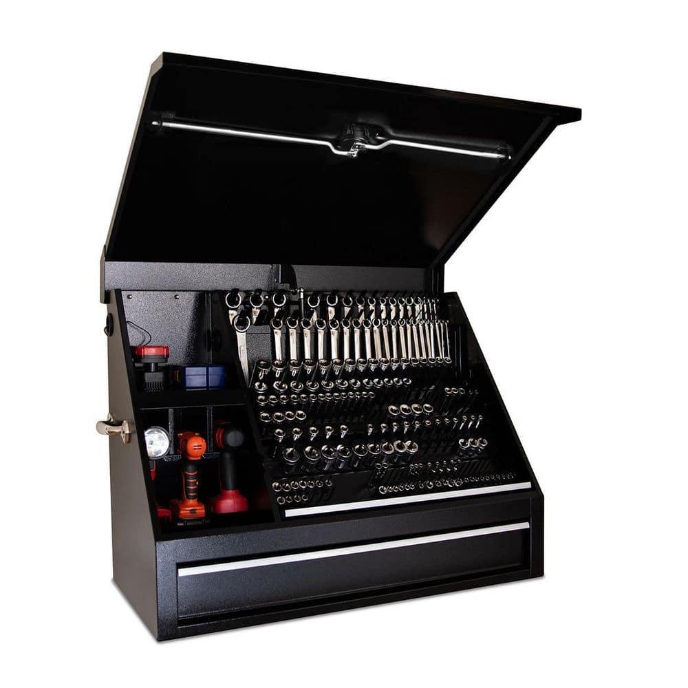 Montezuma 37 in. W x 18 in. D 1-Drawer Black Steel Portable Shop Triangle Tool Box Chest for Sockets, Wrenches and Screwdrivers