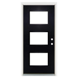 36 in. x 80 in. Left-Hand Inswing 3-Lite Low-E Glass Finished Black Fiberglass Prehung Front Door