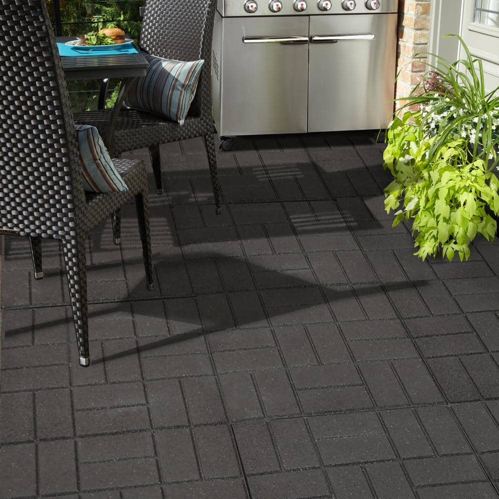 Multy Home Envirotile 16 in. x 16 in. Square Black Reversible Brickface/Flat Profile Rubber Paver