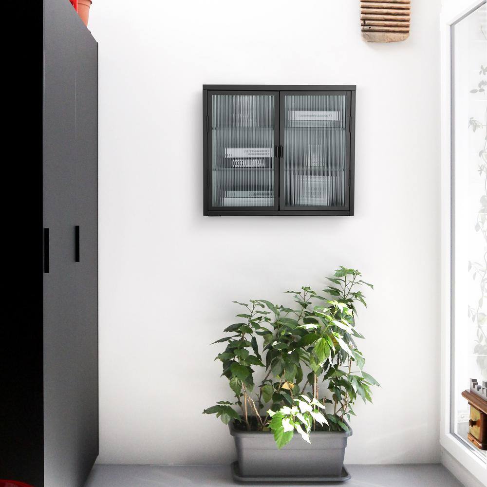 Nivencai 27.6 in. W x 9.1 in. D x 23.6 in. H Ready to Assemble Metal Wall Kitchen Cabinet in Black with Detachable Shelves