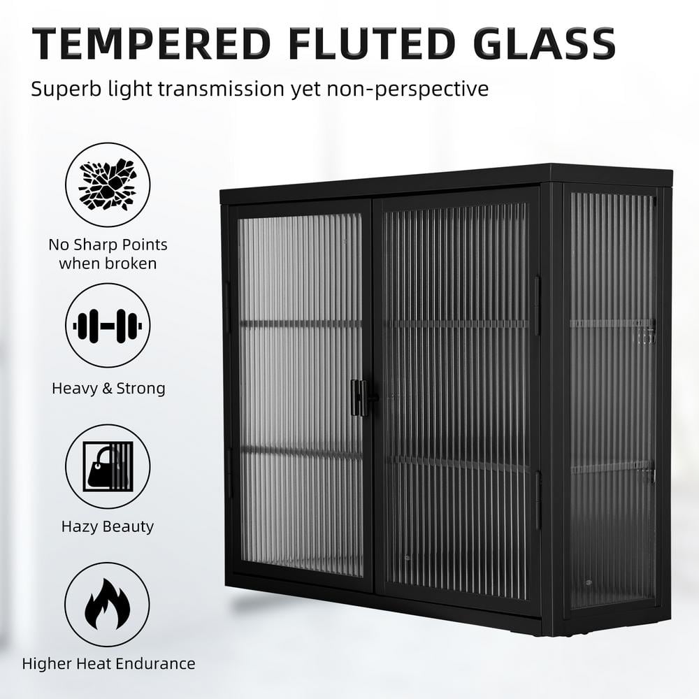 Nivencai 27.6 in. W x 9.1 in. D x 23.6 in. H Ready to Assemble Metal Wall Kitchen Cabinet in Black with Detachable Shelves