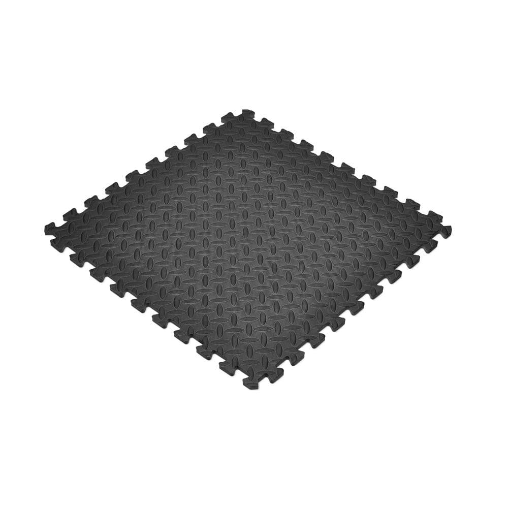 Norsk Black 24 in. x 24 in. EVA Foam Solid Color Diamond Plate Interlocking Tile (36-Tile)