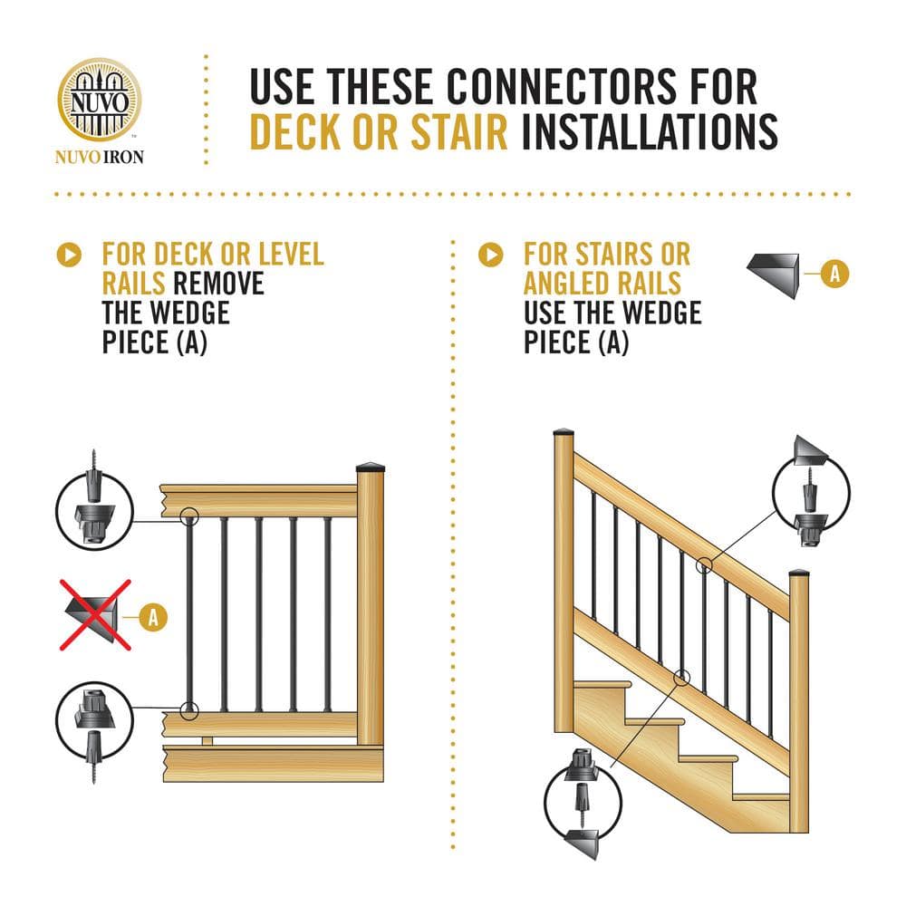 NUVO IRON 26 in x 1 in Round Baluster And Connector Combo Kit for Decks And Stairs