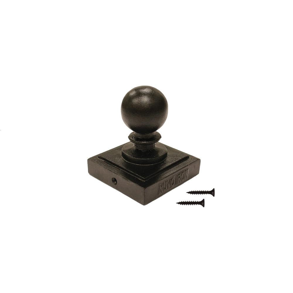 NUVO IRON 4 in. x 4 in. Black Aluminum Ornamental Ball Post Cap