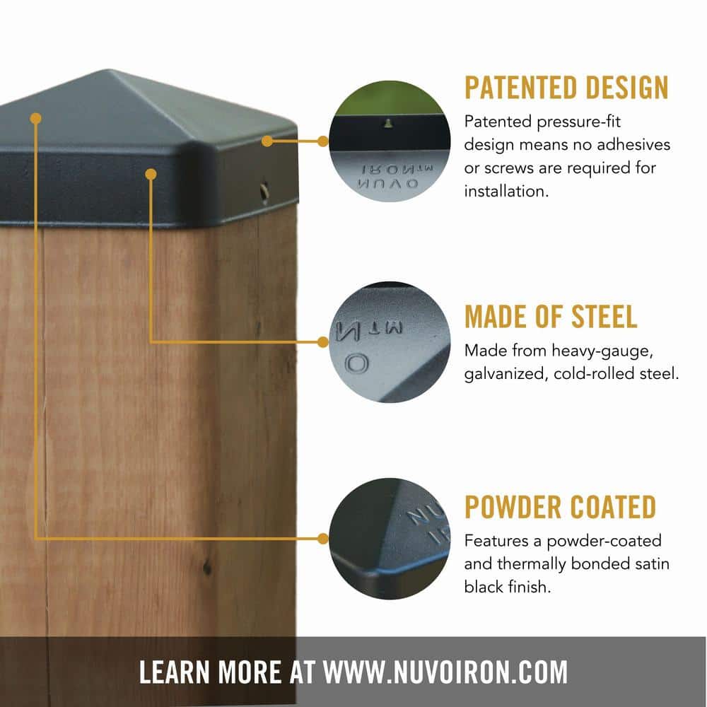 NUVO IRON Easy-Cap 6 in. x 6 in. Black Galvanized Steel Pyramid Post Cap (6-Pack)