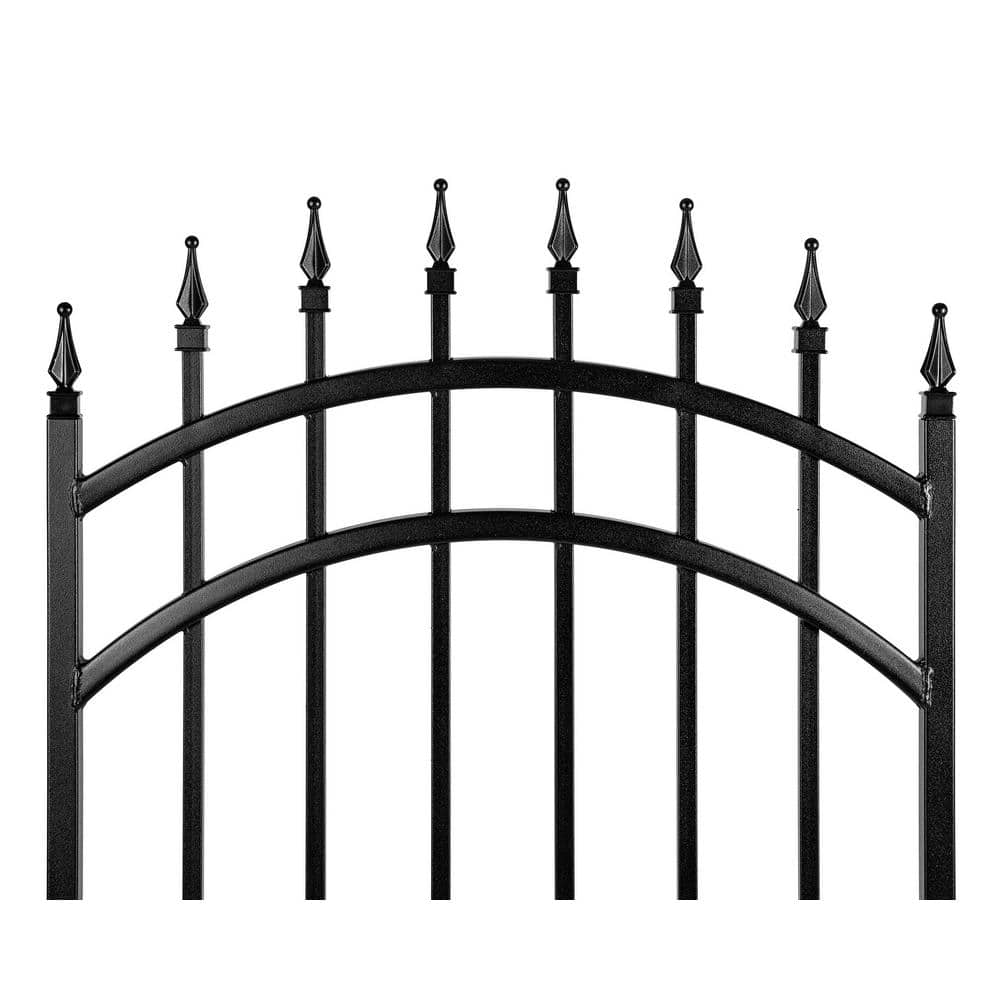 NUVO IRON 2.75 ft. x 4.67 ft. Tiger Eye Profile Black Iron Center Point Arched Top Fence Gate