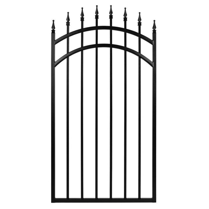 NUVO IRON 2.75 ft. x 4.67 ft. Tiger Eye Profile Black Iron Center Point Arched Top Fence Gate