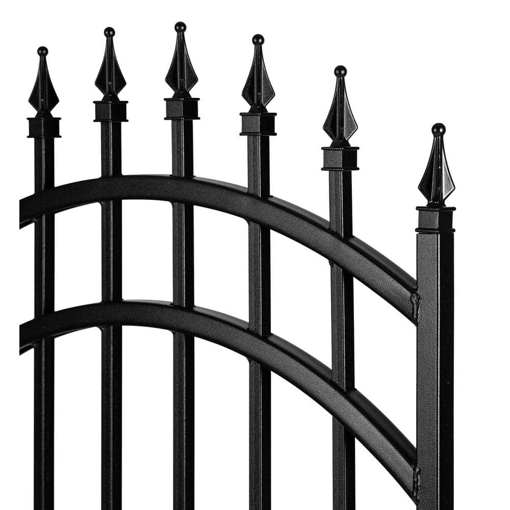 NUVO IRON 2.75 ft. x 4.67 ft. Tiger Eye Profile Black Iron Center Point Arched Top Fence Gate