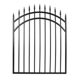 NUVO IRON 3.75 ft. x 4.67 ft. Tiger Eye Profile Black Metal Center Point Arched Top Fence Gate