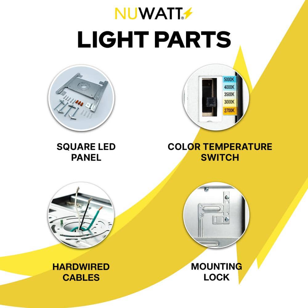 NuWatt 1 ft. x 1 ft. 120V Surface Mount 1500LM Integrated LED Panel Internal Driver, 5CCT 2700K to 5000K, Dimmable, Black Trim