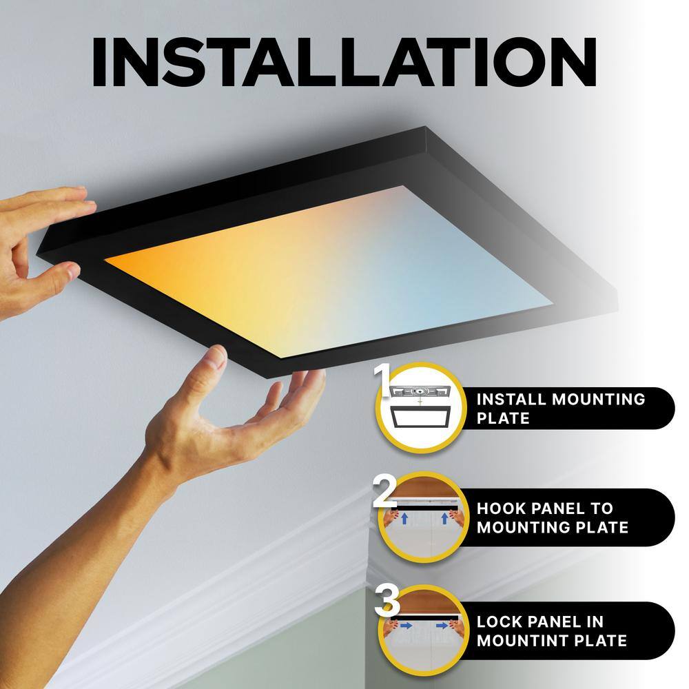 NuWatt 1 ft. x 1 ft. 120V Surface Mount 1500LM Integrated LED Panel Internal Driver, 5CCT 2700K to 5000K, Dimmable, Black Trim
