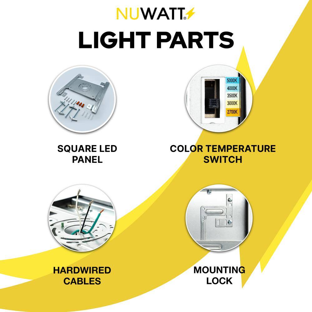 NuWatt 1 ft. x 1 ft. 120V Surface Mount Integrated LED Black Panel Internal Driver 1500LM, 5CCT 2700K to 5000K, Dimmable (4PK)