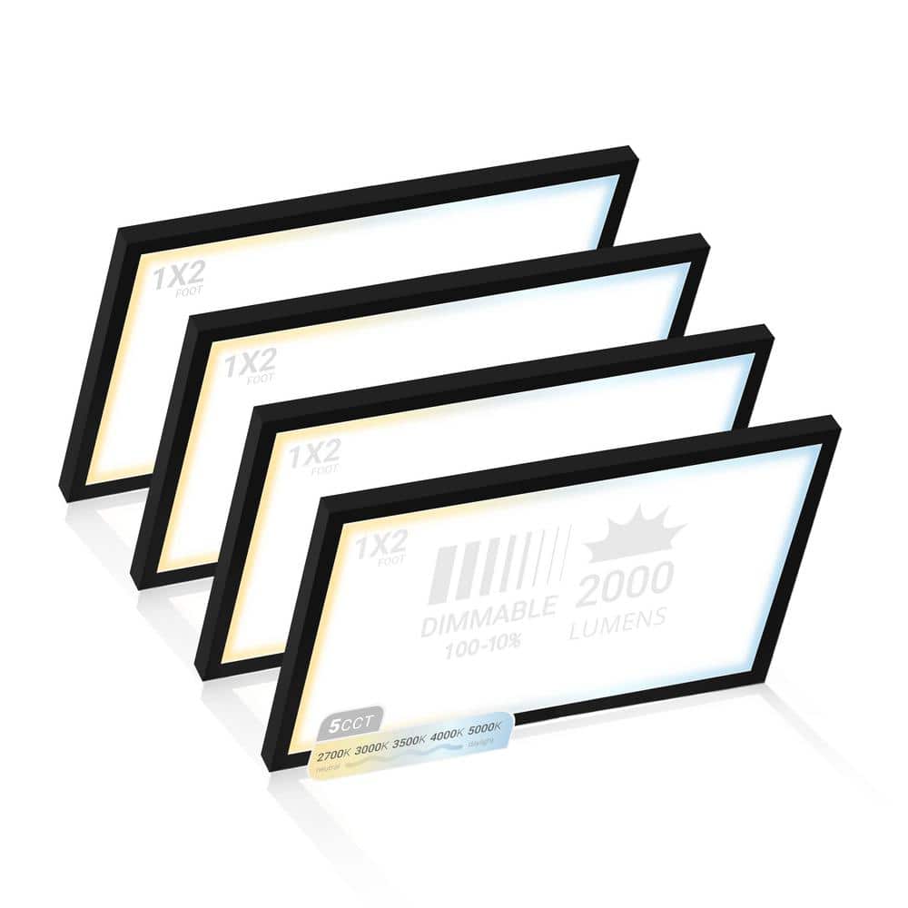 NuWatt 1 ft. x 2 ft. Black Surface Mount Integrated LED Panel Internal Driver 2000LM, 5CCT 27K-50K, Triac Dimmable, 22W, 4 Pack