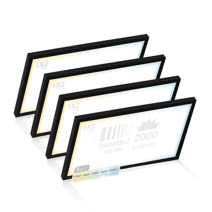 NuWatt 1 ft. x 2 ft. Black Surface Mount Integrated LED Panel Internal Driver 2000LM, 5CCT 27K-50K, Triac Dimmable, 22W, 4 Pack