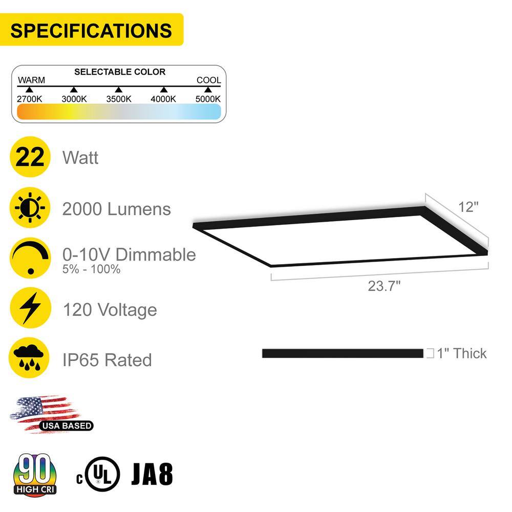 NuWatt 1 ft. x 2 ft. Black Surface Mount Integrated LED Panel Internal Driver 2000LM, 5CCT 27K-50K, Triac Dimmable, 22W, 4 Pack