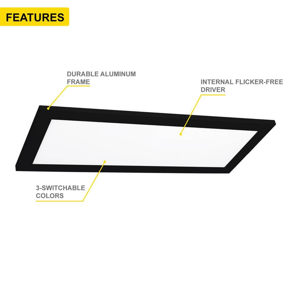 NuWatt 1 ft. x 4 ft. Surface Mount Integrated LED Panel, 2000 Lumens 120-277V 3CCT 30K-50K Selectable, 0-10V Dimmable, Black 4P