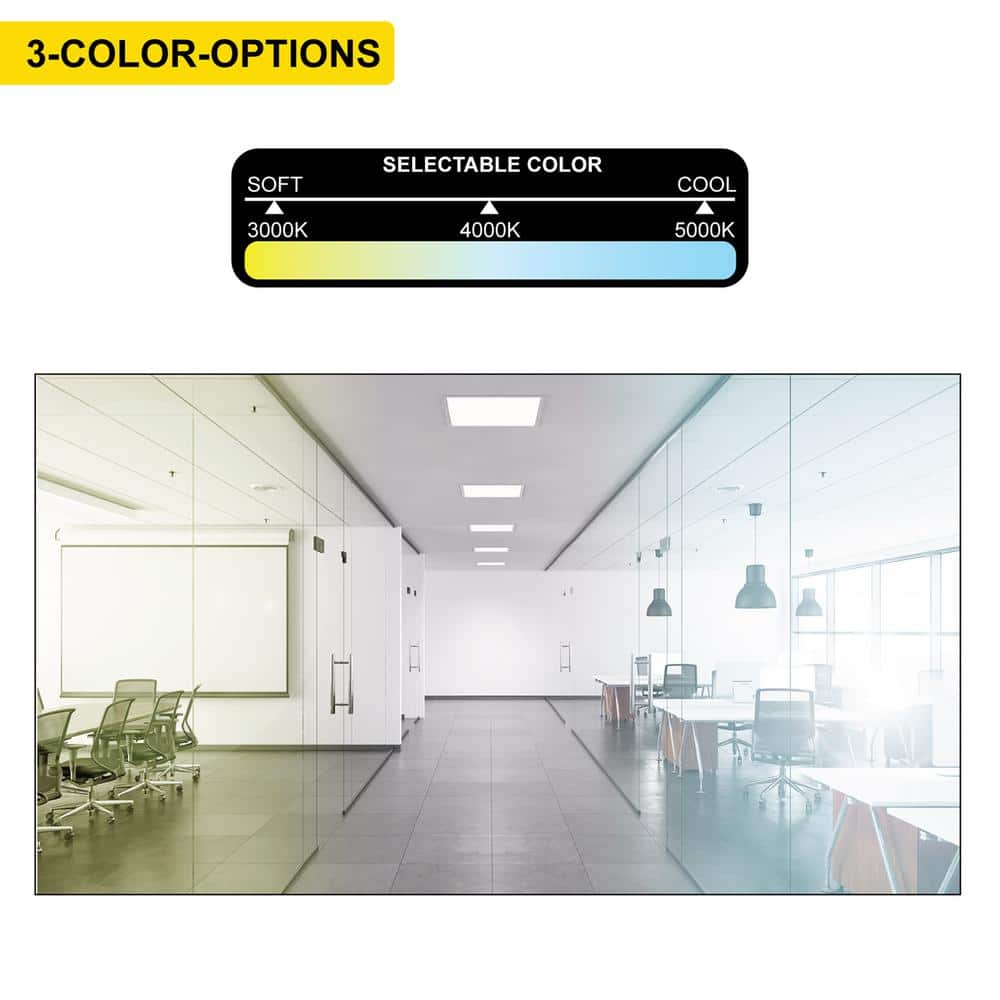 NuWatt 1 ft. x 4 ft. Surface Mount Integrated LED Panel, 2000 Lumens 120-277V 3CCT 30K-50K Selectable, 0-10V Dimmable, Black 4P