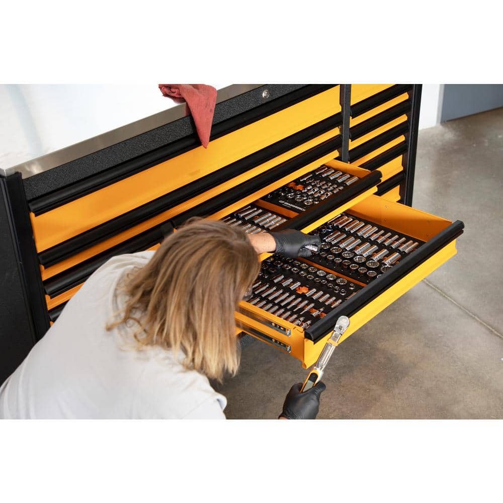 GEARWRENCH GSX 72 in. x 25 in. 18 Drawer Orange and Black Rolling Tool Cabinet with Stainless Steel Worktop and Black Pulls