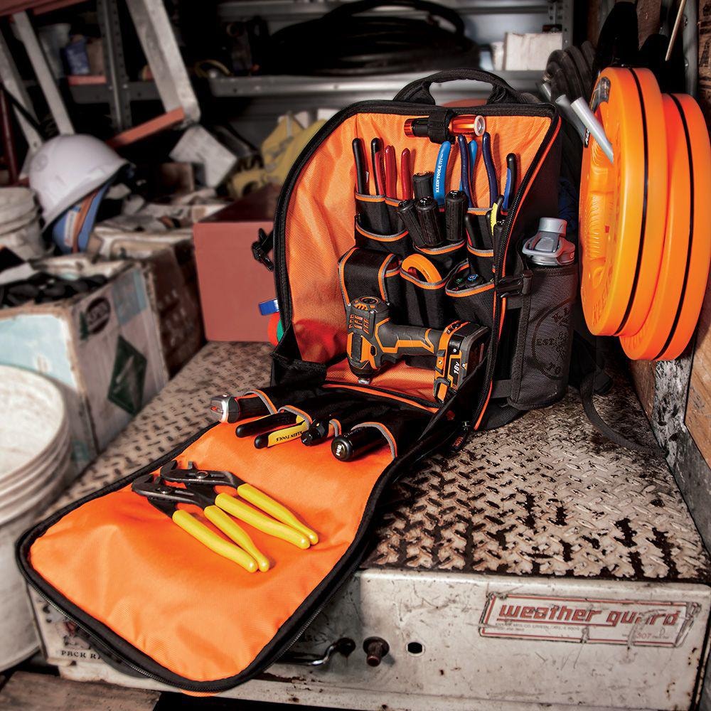 Klein Tools Tradesman Pro Tool Station Backpack, 17.25 in, 21-Pocket, 1680D Ballistic Nylon