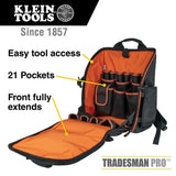 Klein Tools Tradesman Pro Tool Station Backpack, 17.25 in, 21-Pocket, 1680D Ballistic Nylon