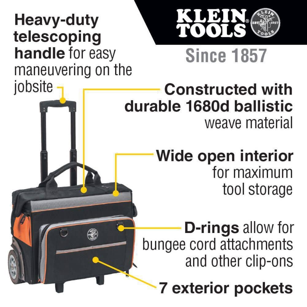 Klein Tools Tradesman Pro Rolling Tool Bag, 24 Pockets, 19 in. (Model 55452RTB)