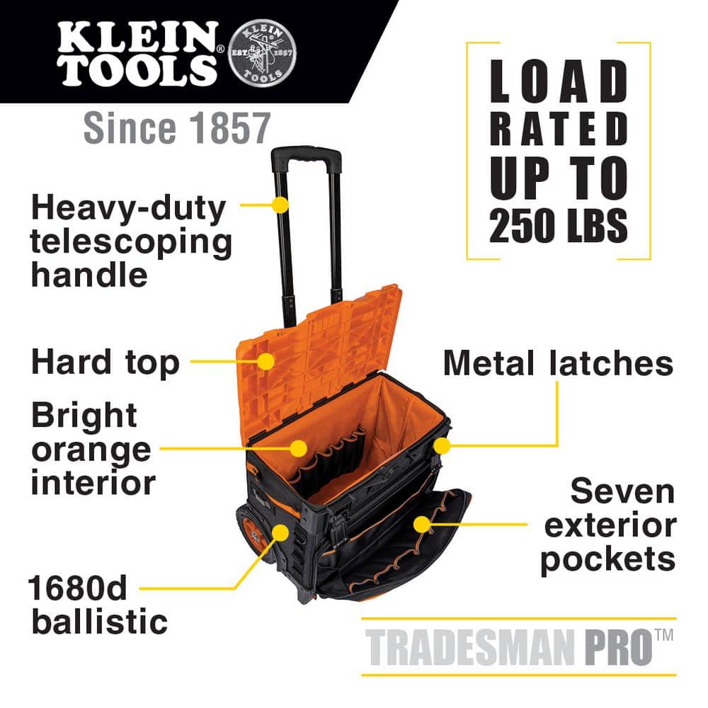 Klein Tools Tradesman Pro Tool Master Rolling Tool Bag, 22 in., 19 Pockets (Model 55473RTB)