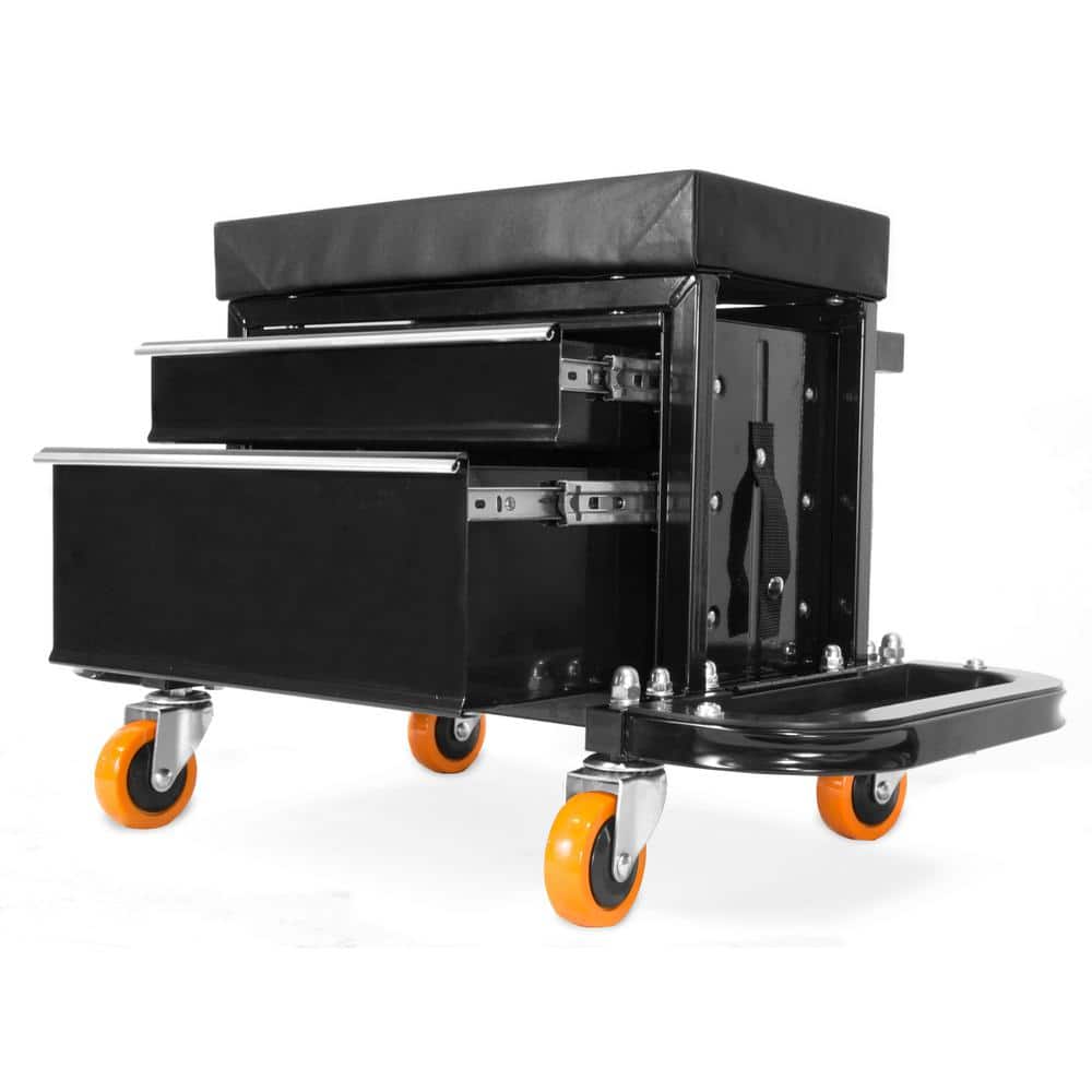 WEN 400 lbs. Capacity Garage Glider Rolling Tool Chest Seat with Storage Pouch, 26.4 x 14.2 x 17 in.