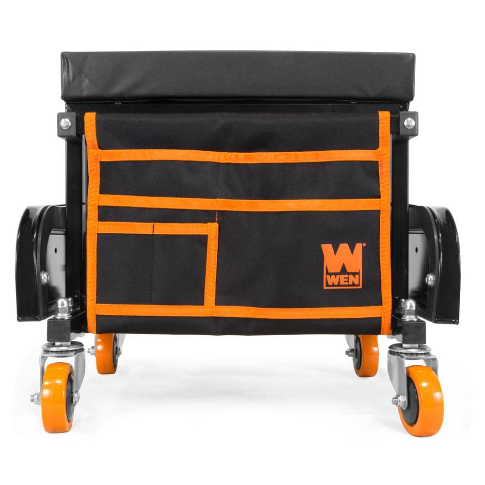 WEN 400 lbs. Capacity Garage Glider Rolling Tool Chest Seat with Storage Pouch, 26.4 x 14.2 x 17 in.