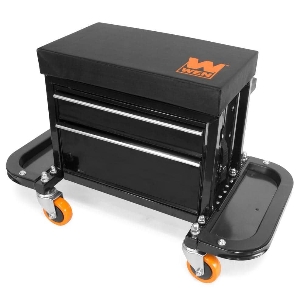 WEN 400 lbs. Capacity Garage Glider Rolling Tool Chest Seat with Storage Pouch, 26.4 x 14.2 x 17 in.